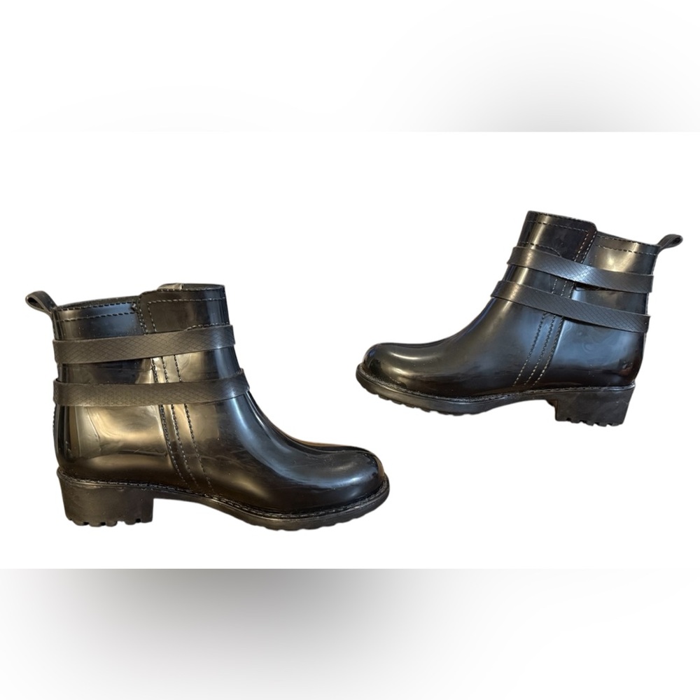 Nicole Miller Lugged Sole Black Rubber Rain Boots with Buckles Women’s Size 7 - Picture 5 of 8
